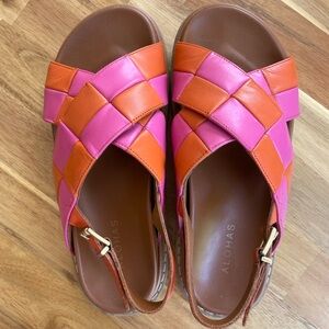 ALOHAS Pink and Orange Woven Leather Slide Sandals